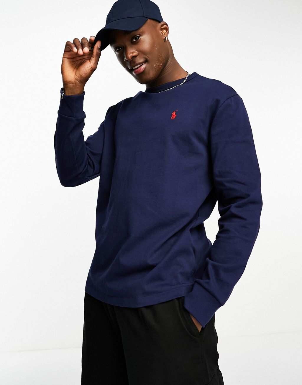 

Темно-синяя футболка с длинными рукавами и логотипом Polo Ralph Lauren