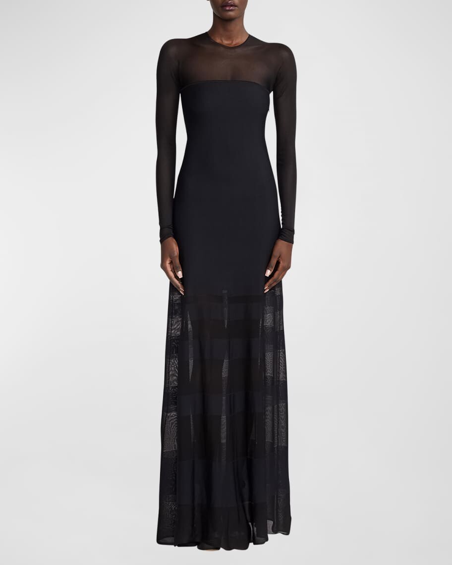 

Полосатое прозрачное платье Illusion с длинными рукавами Ralph Lauren Collection