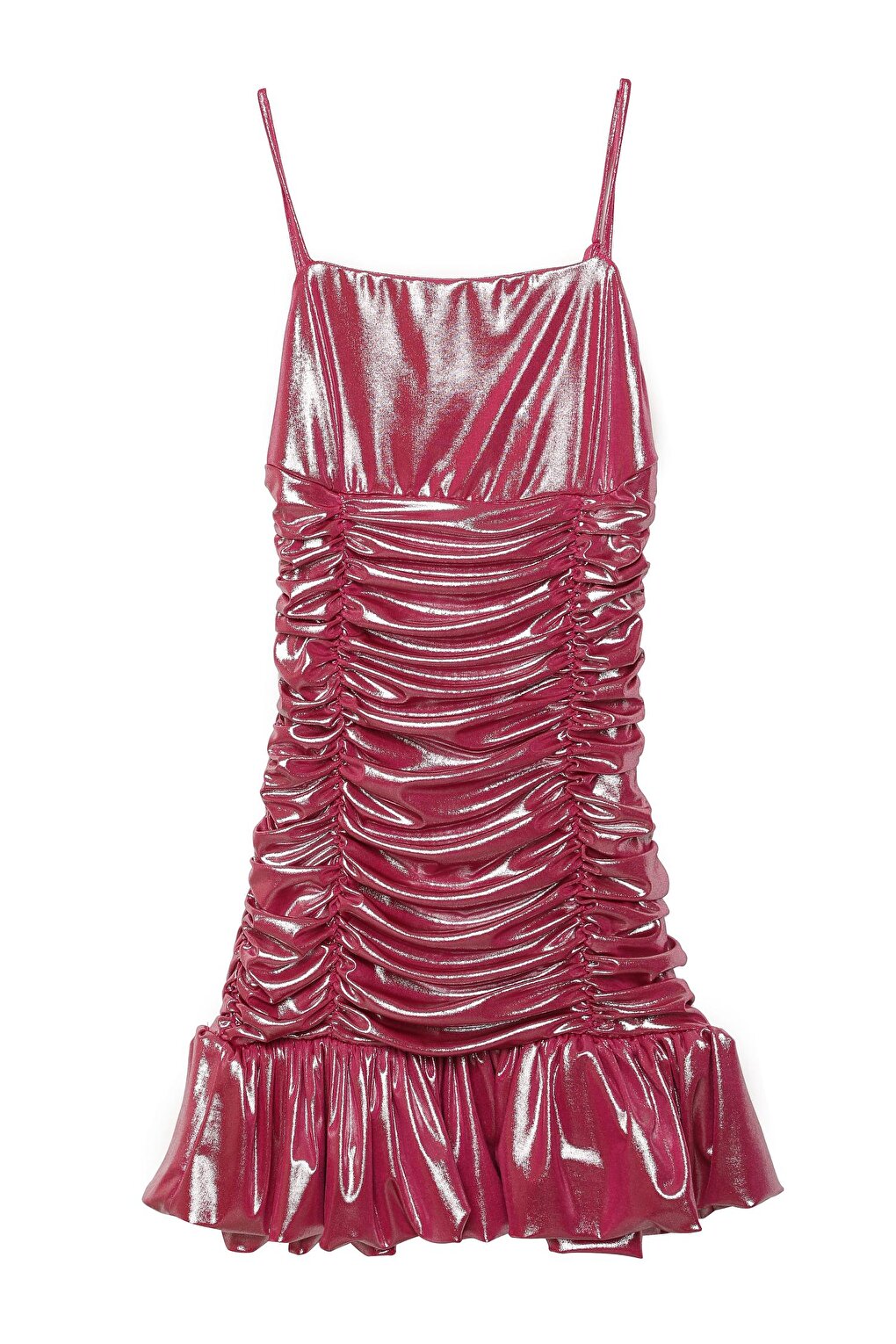 цена Блестящее мини-платье цвета фуксии со сборками QUZU