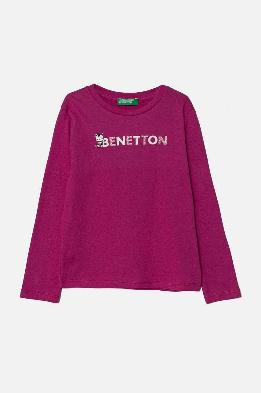 

Хлопковая рубашка с длинными рукавами United Colors of Benetton для мальчиков, розовый