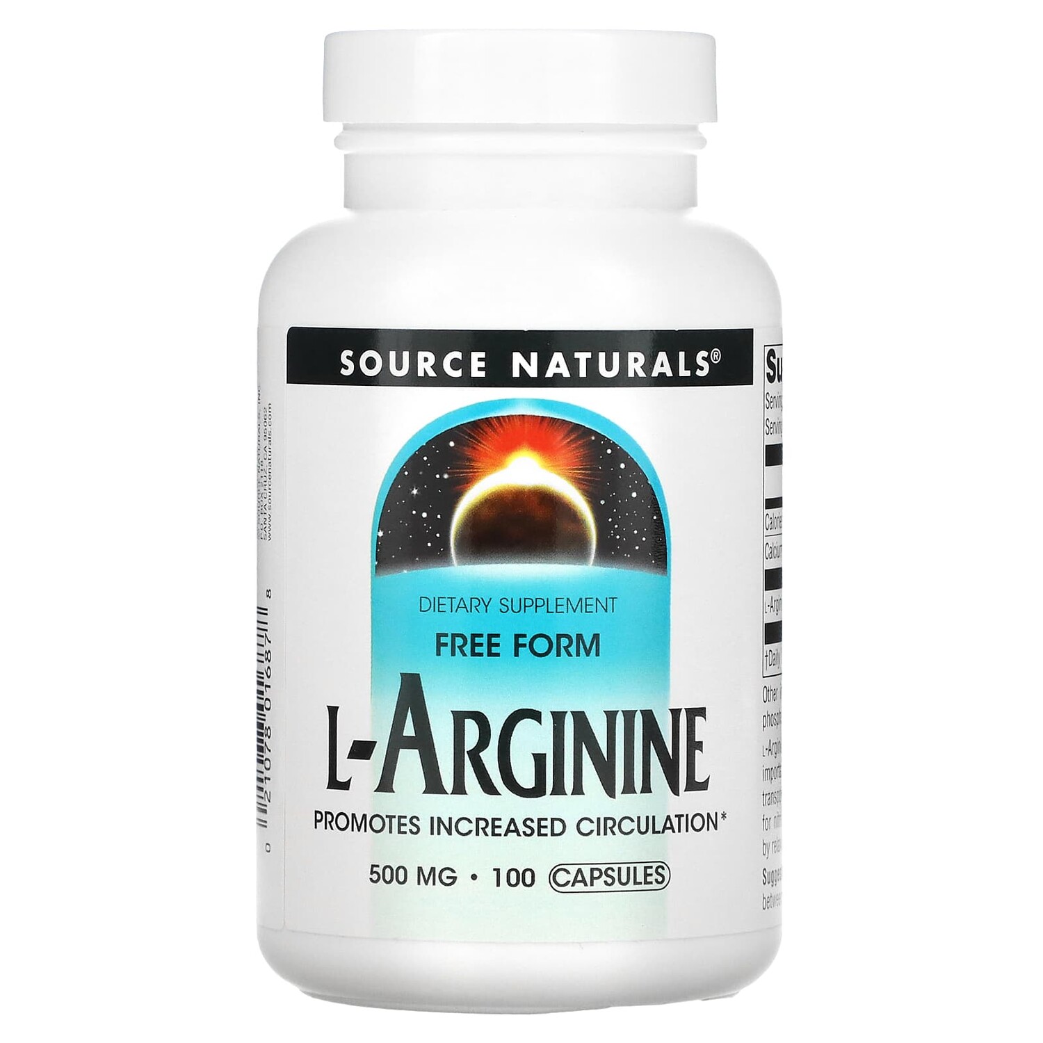 

L-аргинин, в свободной форме, 500 мг, 100 капсул, Source Naturals