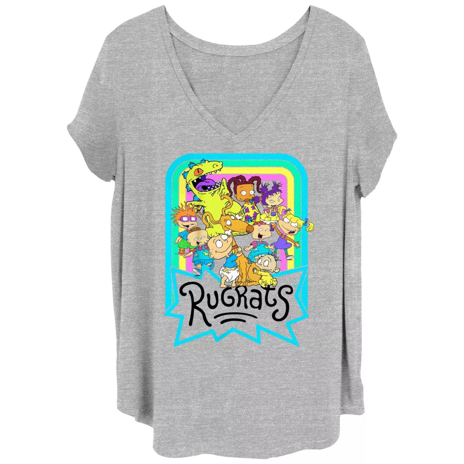 

Детская футболка больших размеров Nickelodeon Rugrats с неоновой радужной графикой Reptar and Friends Nickelodeon