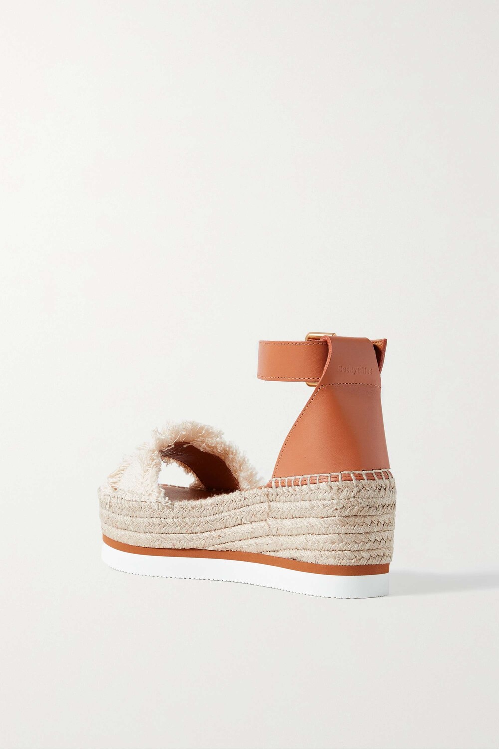 

SEE BY CHLOÉ Босоножки Glyn на платформе из парусины и кожи с бахромой, бежевый