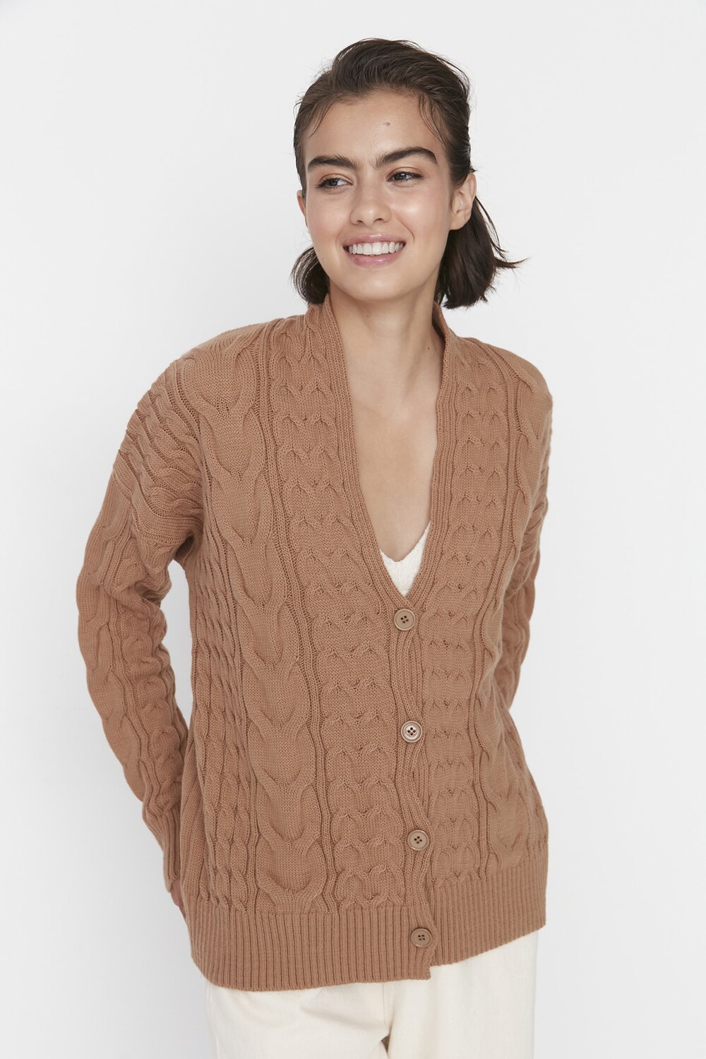 

Кардиган Trendyol Oversize Camel с детальной отделкой
