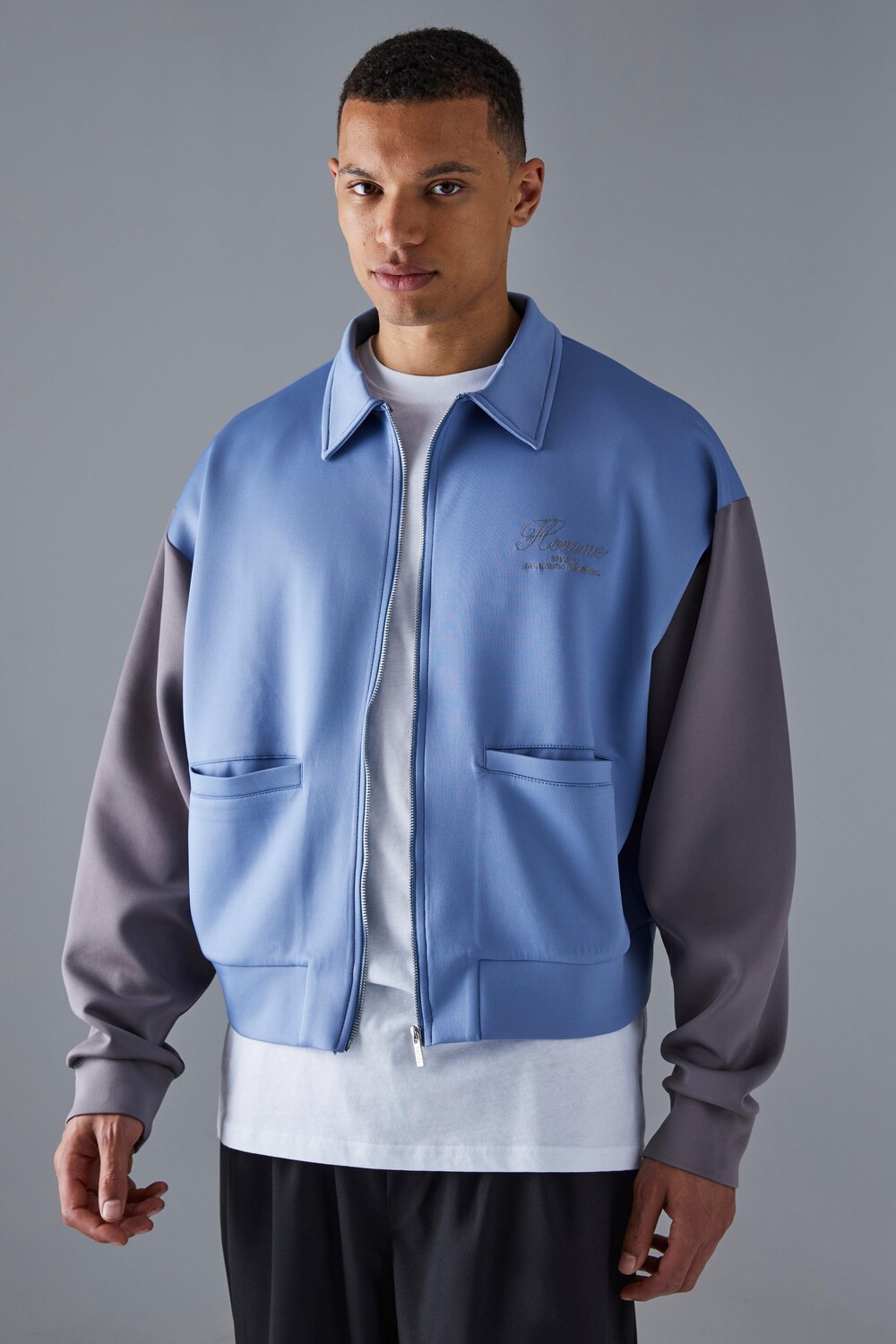 

Высокий круглый бомбер color bloc scuba Boohoo, синий
