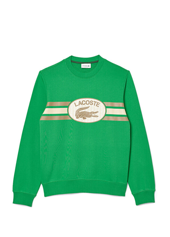 

Зеленый мужской свитшот с круглым вырезом классического кроя с принтом Lacoste