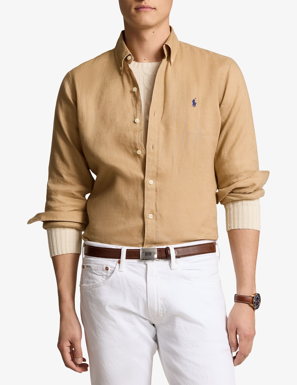 

Льняная рубашка узкого кроя Ralph Lauren, бежевый
