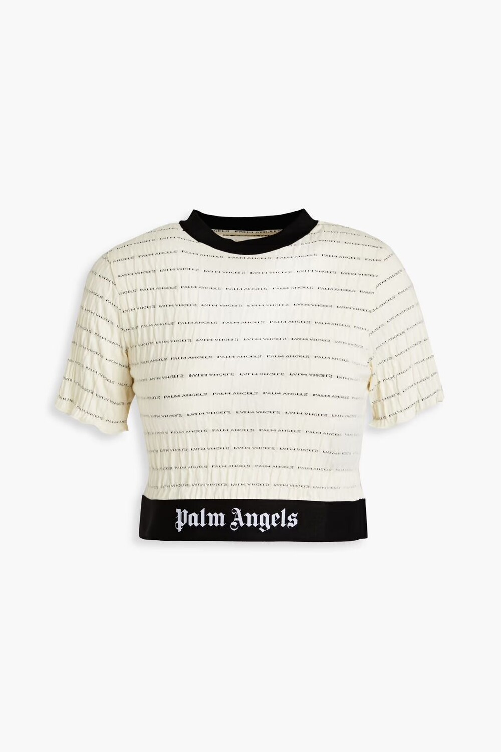 

Укороченная футболка из жатого джерси с принтом Palm Angels, экрю