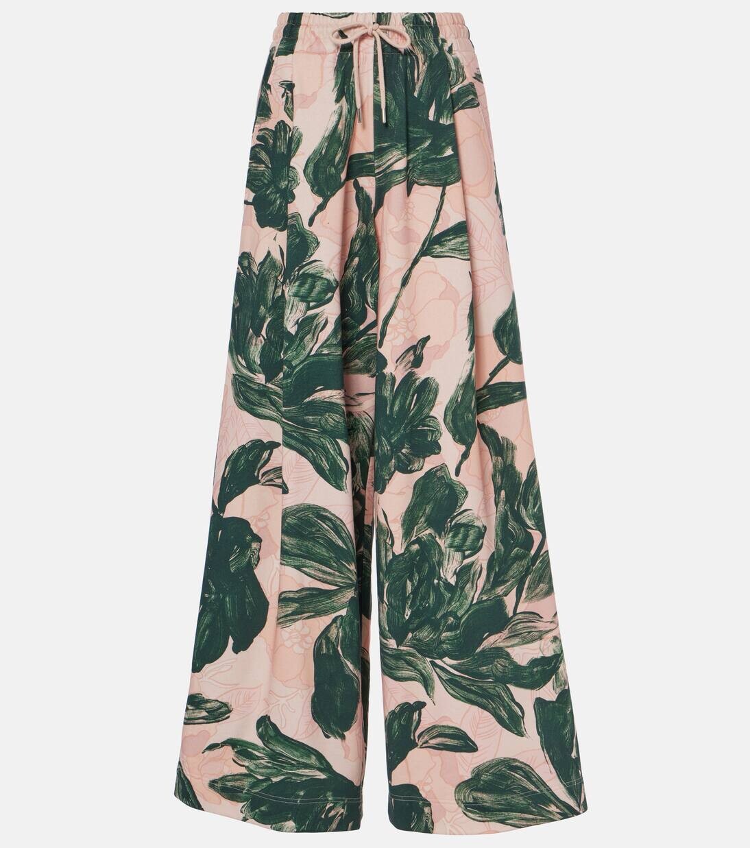 

Спортивные брюки из хлопкового джерси с цветочным принтом Dries Van Noten, цвет emerald