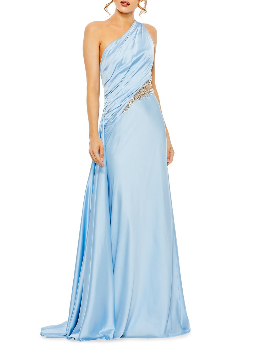 Атласное платье на одно плечо Mac Duggal, синий