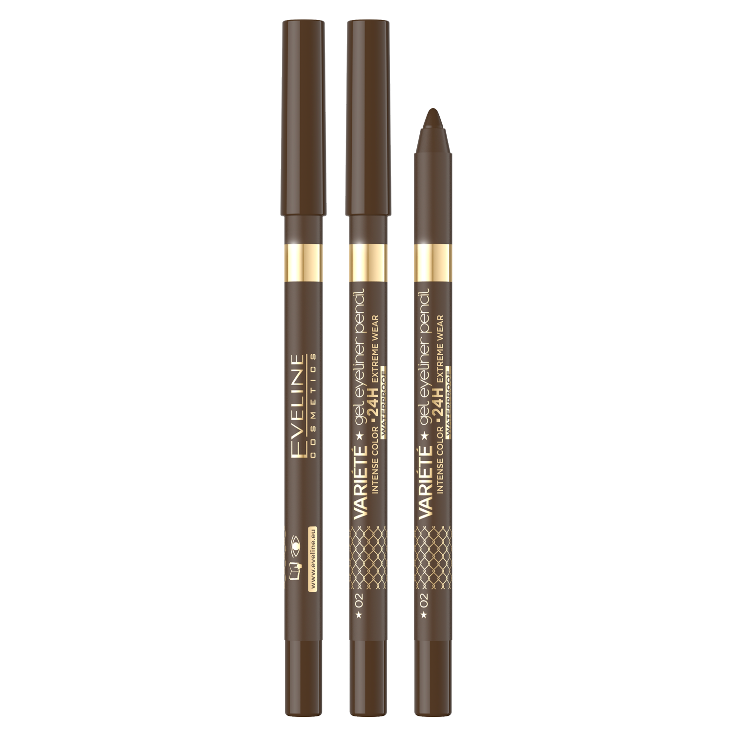 Водостойкий гелевый карандаш для глаз 02 коричневый Eveline Cosmetics Variété, 9 мл