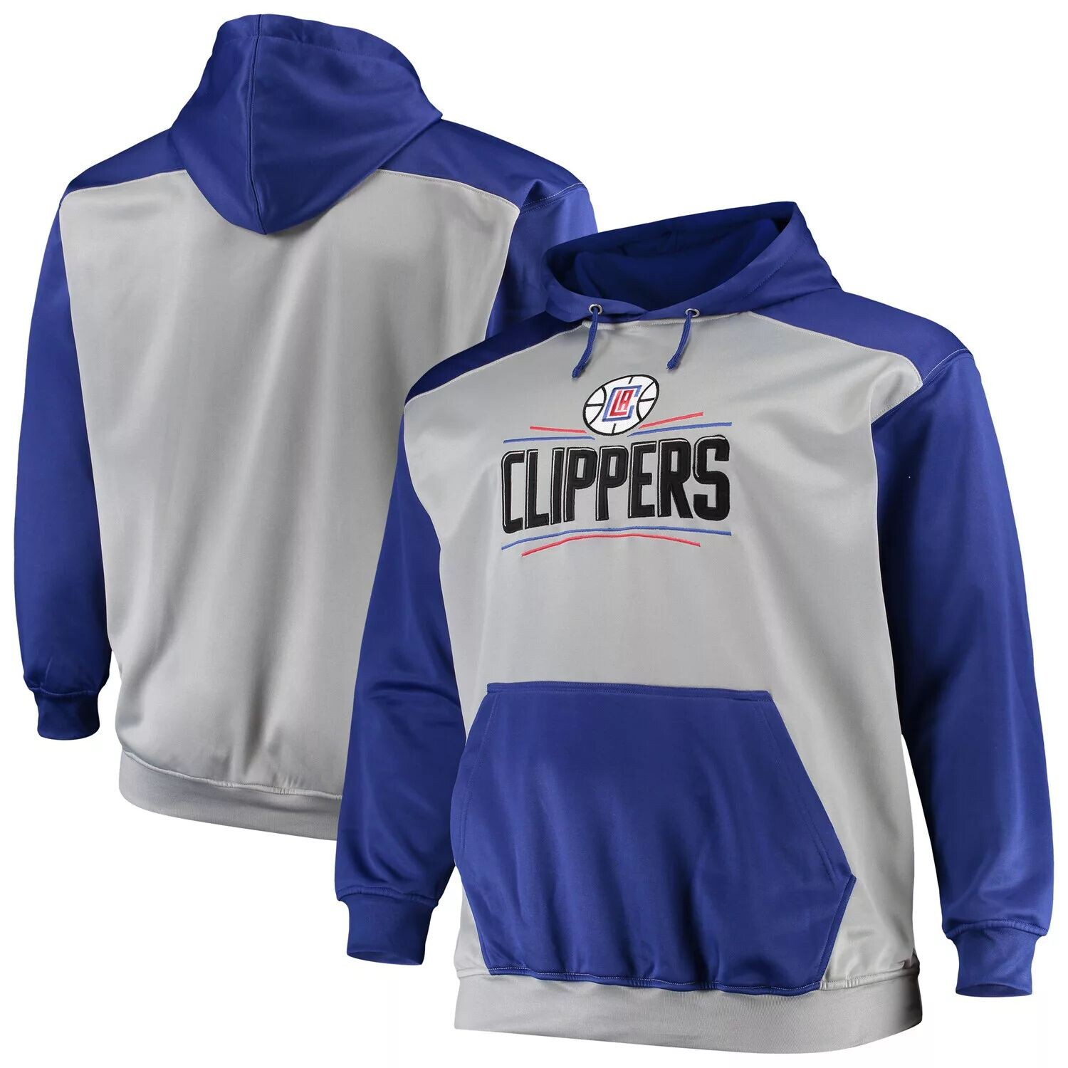 

Мужская серая/королевская LA Clippers с цветными блоками реглан, пуловер с капюшоном