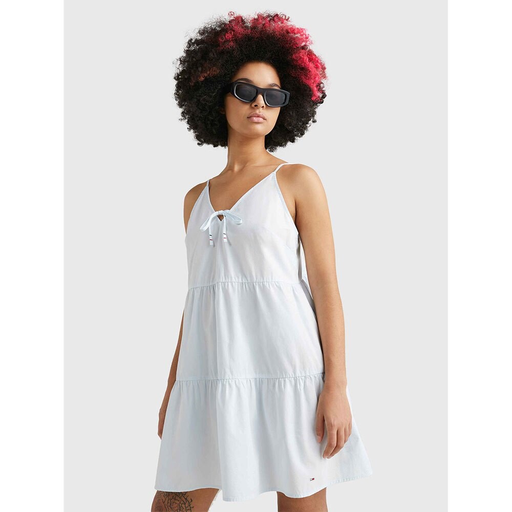 

Короткое платье Tommy Jeans Poplin Tiered Strappy Short Sleeve, белый