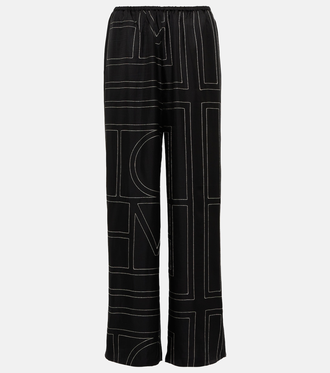 Широкие шелковые брюки с логотипом TOTEME, черный