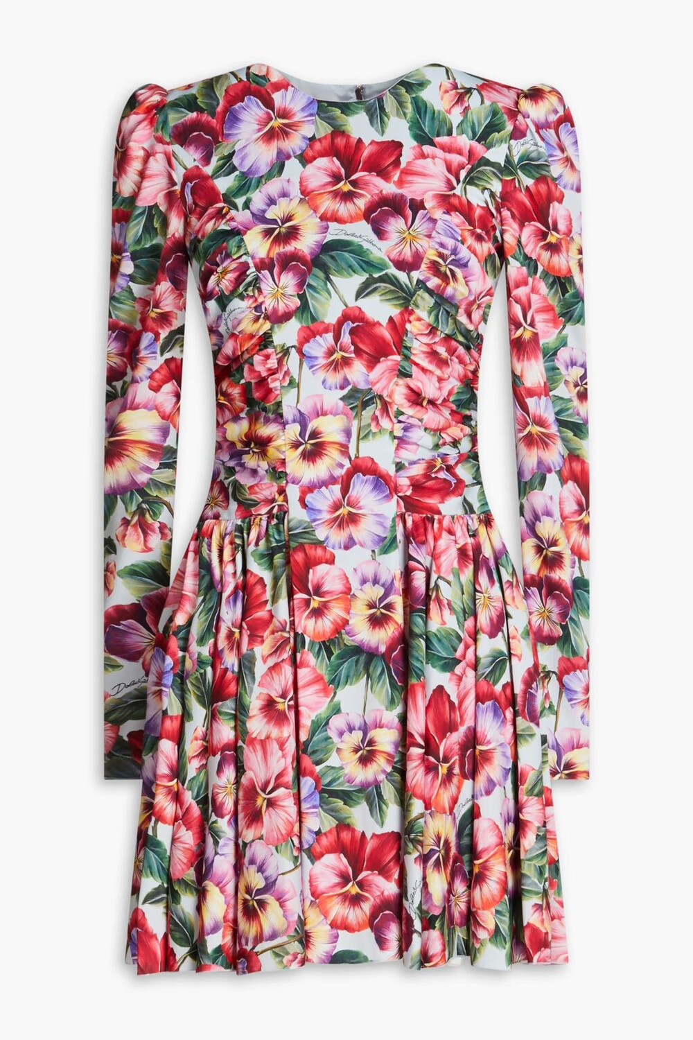 

Платье мини из эластичного шелка с цветочным принтом Dolce & Gabbana, голубое небо