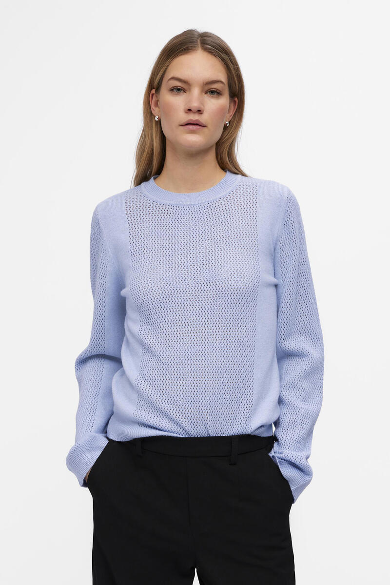 Вязаный свитер с круглым вырезом Object, синий женский вязаный свитер с круглым вырезом object серый