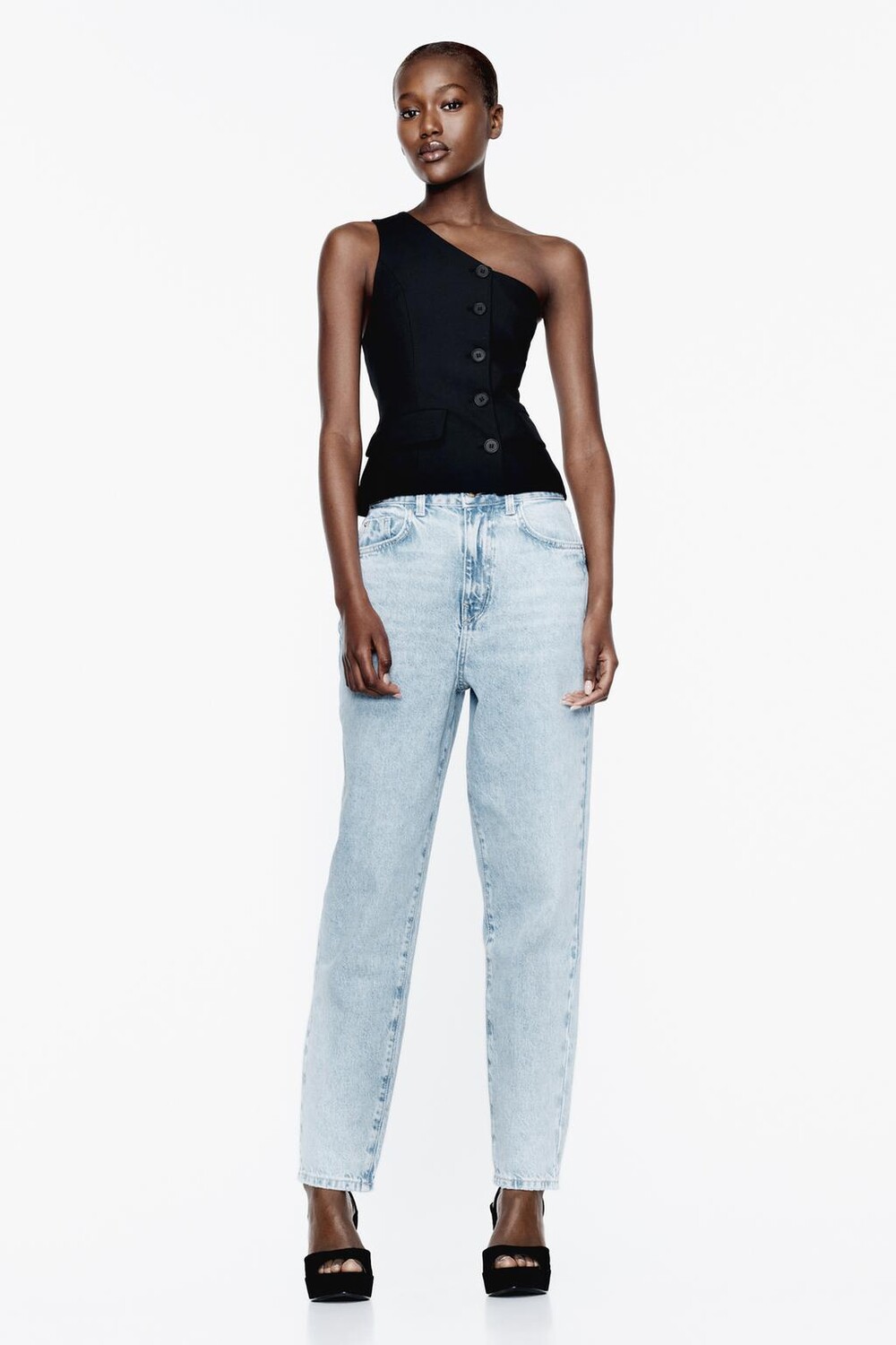 

Джинсы с высокой посадкой z1975 mom-fit ZARA, светло-синий