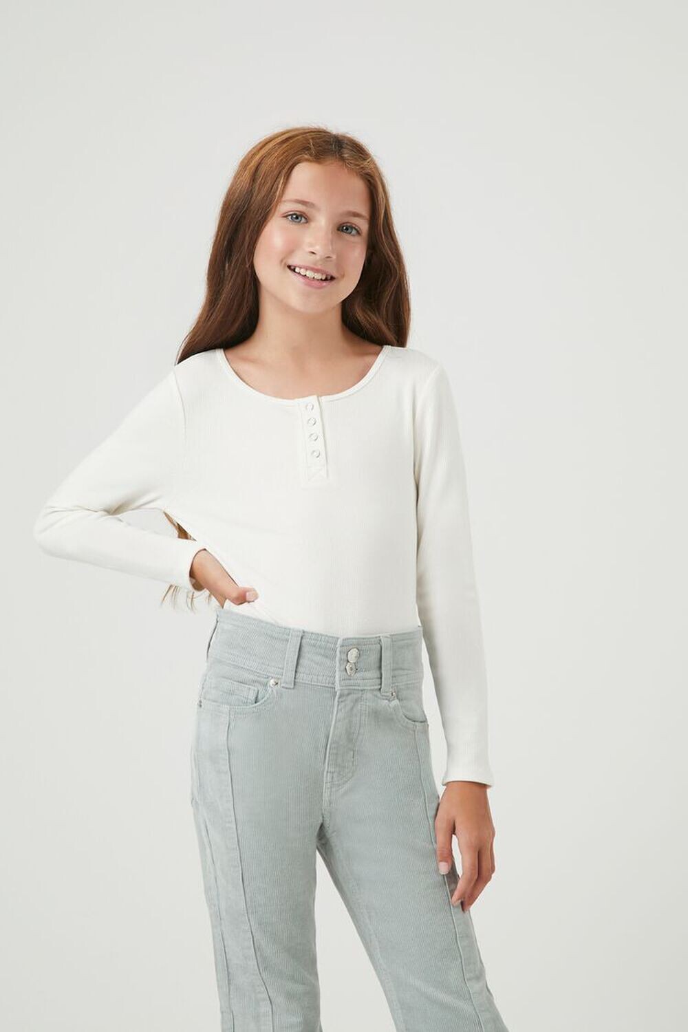 

Боди Henley в рубчик для девочек Forever 21, кремовый