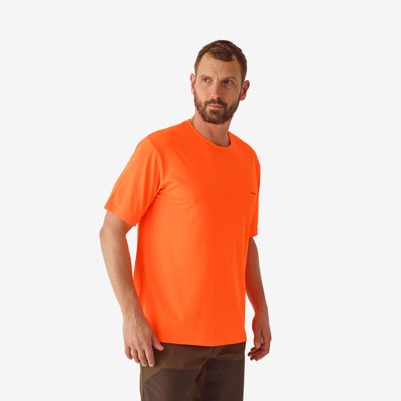 Рубашка охотничья с коротким рукавом 300 дышащая оранжевая SOLOGNAC, цвет orange