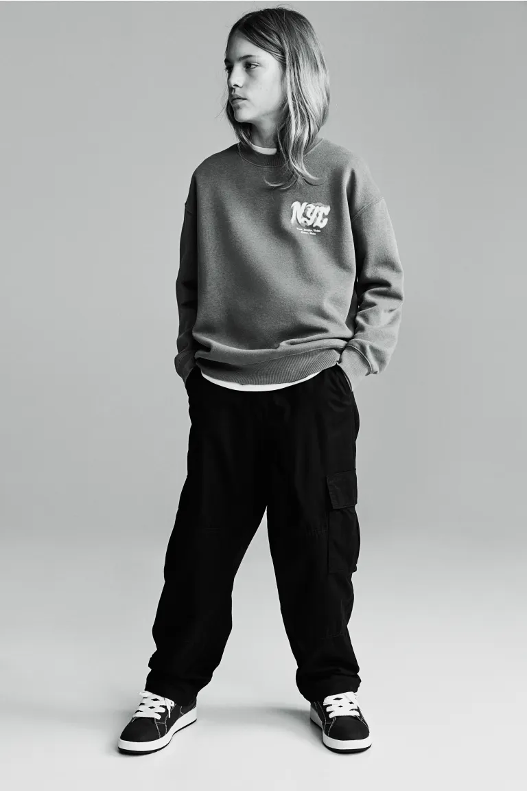 

Хлопковые брюки-карго на подкладке H&M, черный