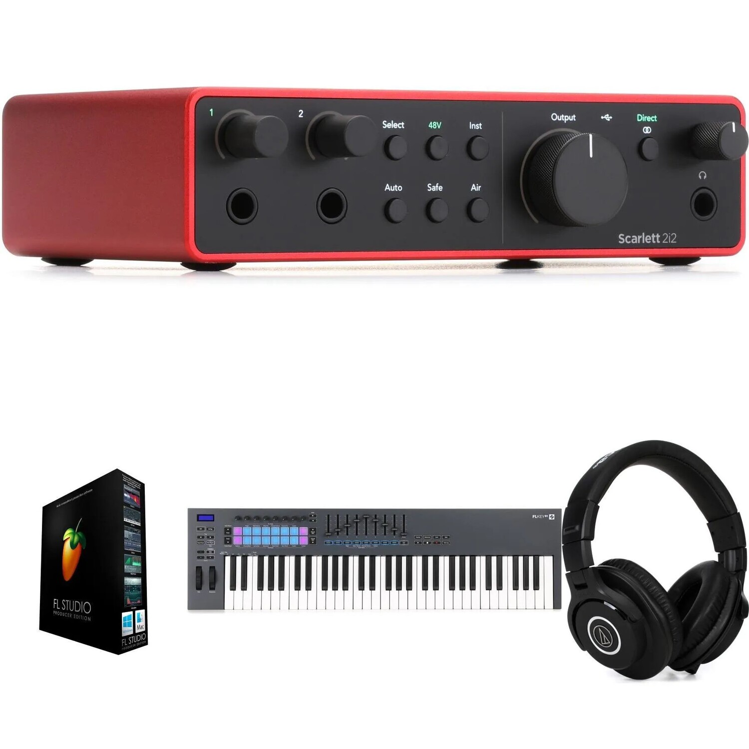 

Новый комплект Focusrite Scarlett 2i2 USB-аудиоинтерфейса 4-го поколения и контроллера клавиш FL Studios 61