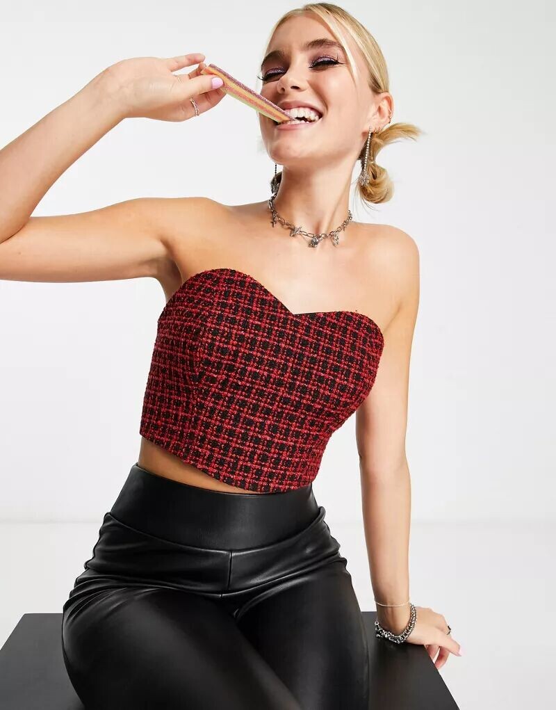 

Укороченный корсет-букле в красную клетку Miss Selfridge