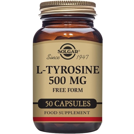 L-тирозин 500 мг аминокислоты для крови и нервной системы, веганские 50 растительных капсул, Solgar