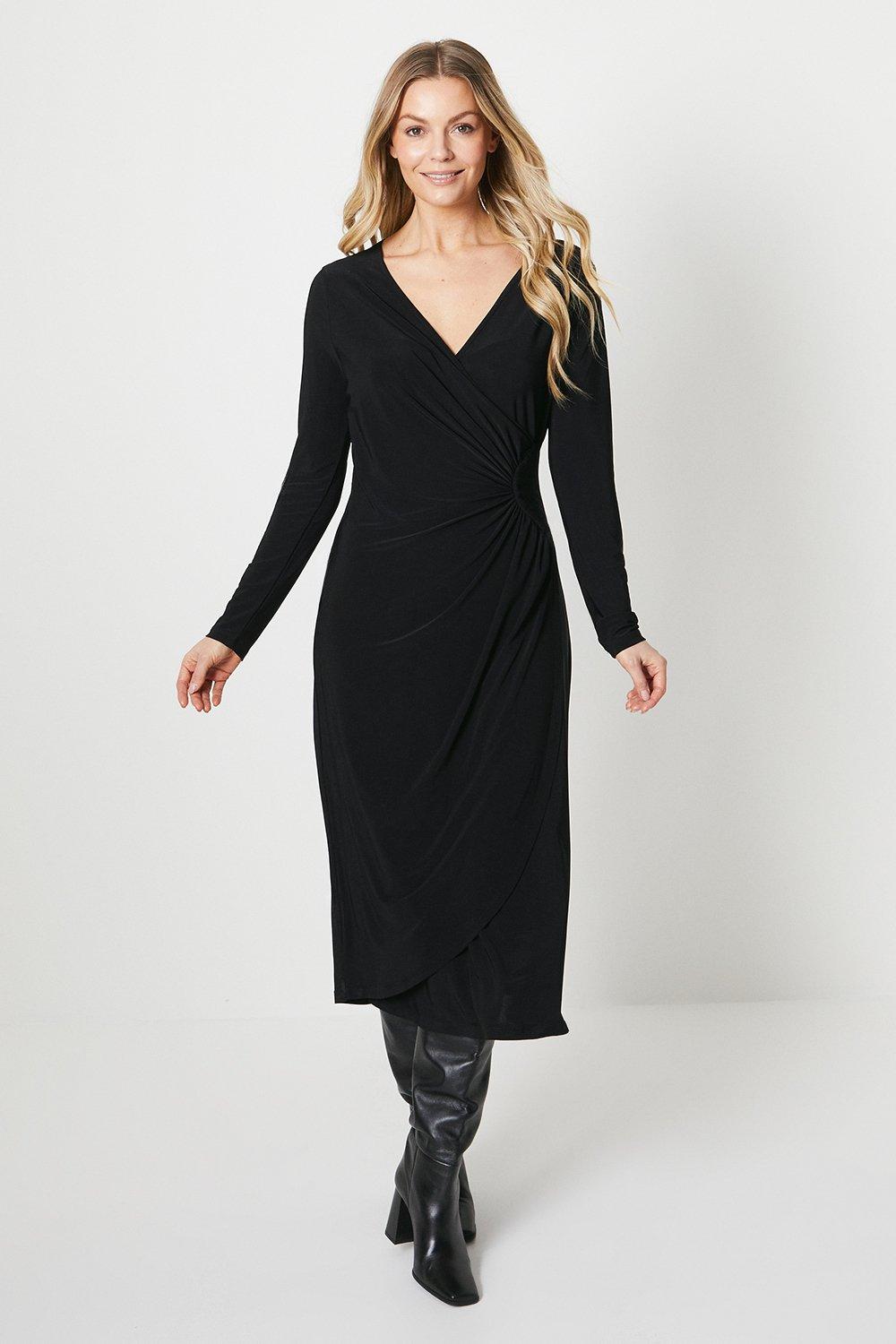 Платье со сборками по бокам Wallis, черный платье со сборками и разрезами по бокам esprit бургундия