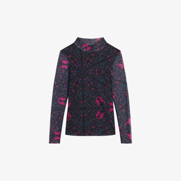 

Сетчатый топ Judine с высоким воротником и графичным принтом Ted Baker, черный