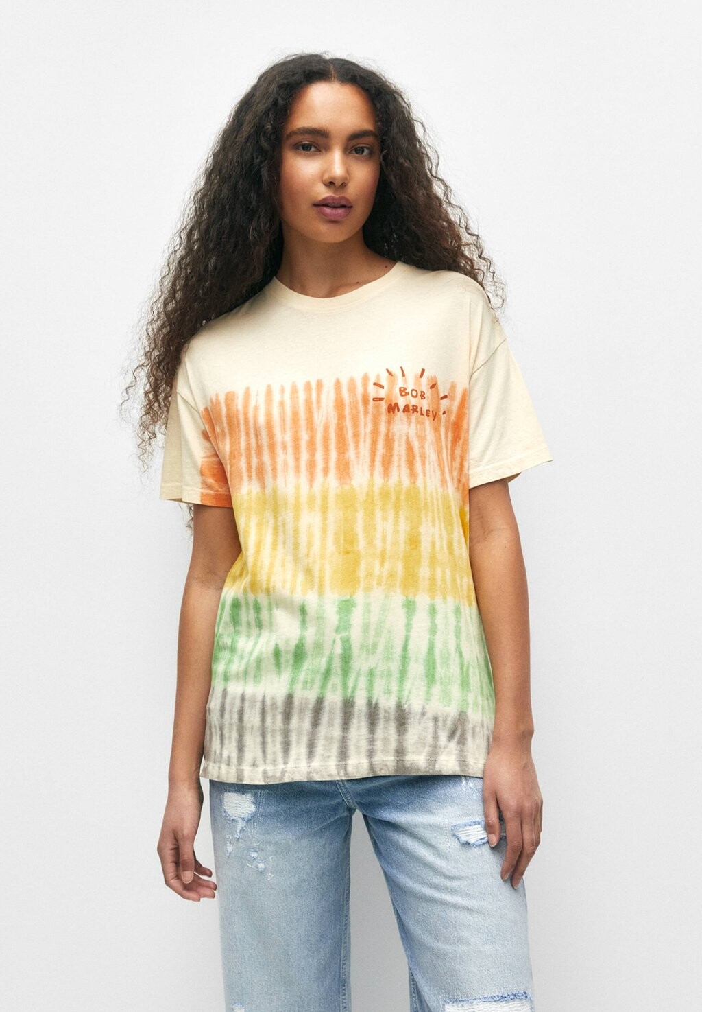 

Футболка с принтом PULL&BEAR, мультиколор, Серый