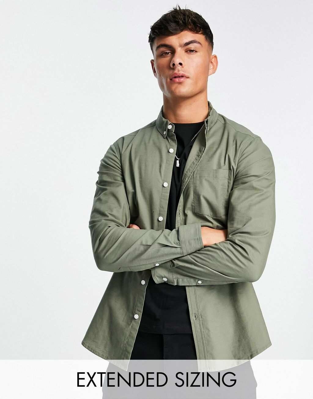 

Узкая оксфордская рубашка хаки ASOS DESIGN