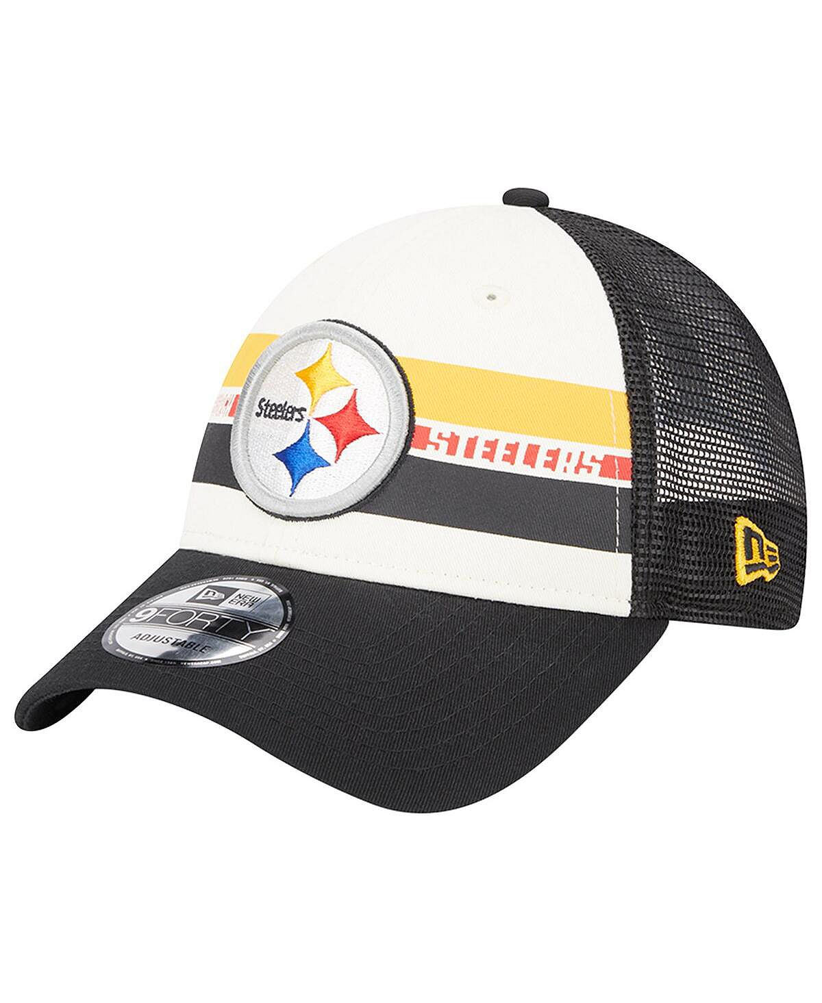 

Мужская кремово-черная кепка Pittsburgh Steelers Team Stripe Trucker 9FORTY Snapback New Era