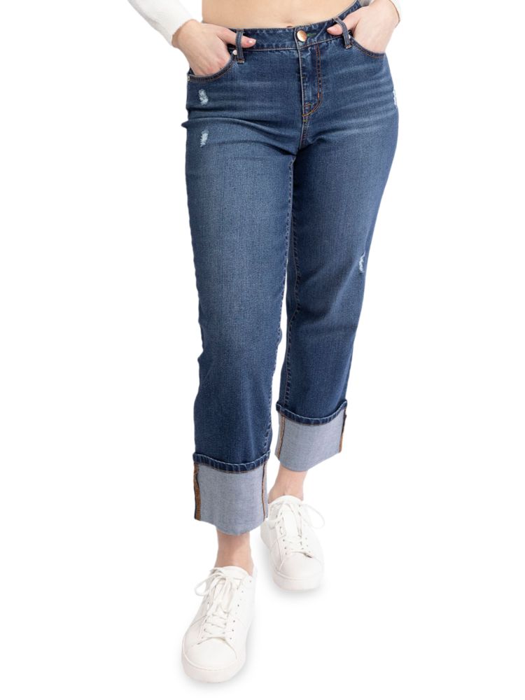 Прямые джинсы с манжетами 1822 Denim, синий