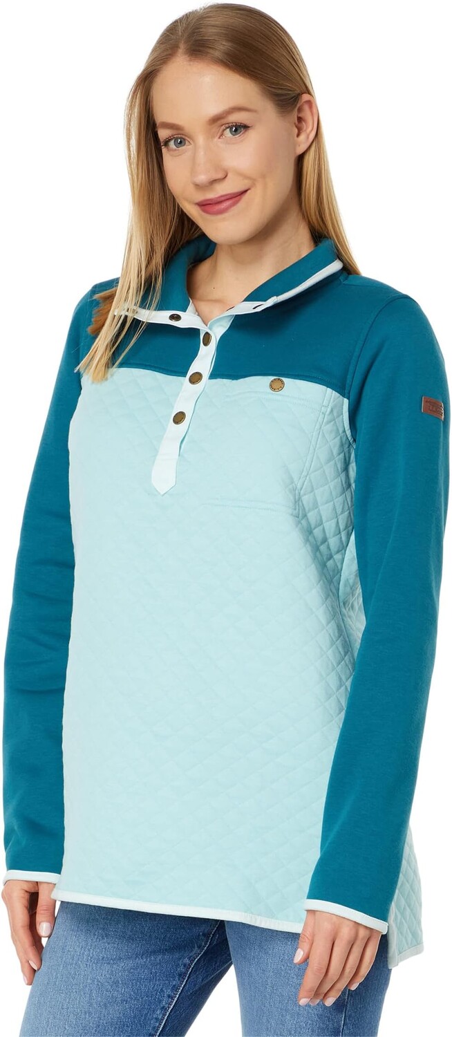 

Толстовка Quilted Sweatshirt Mock Neck Tunic Color-Block L.L.Bean, цвет Deep Turquoise/Pale Turquoise