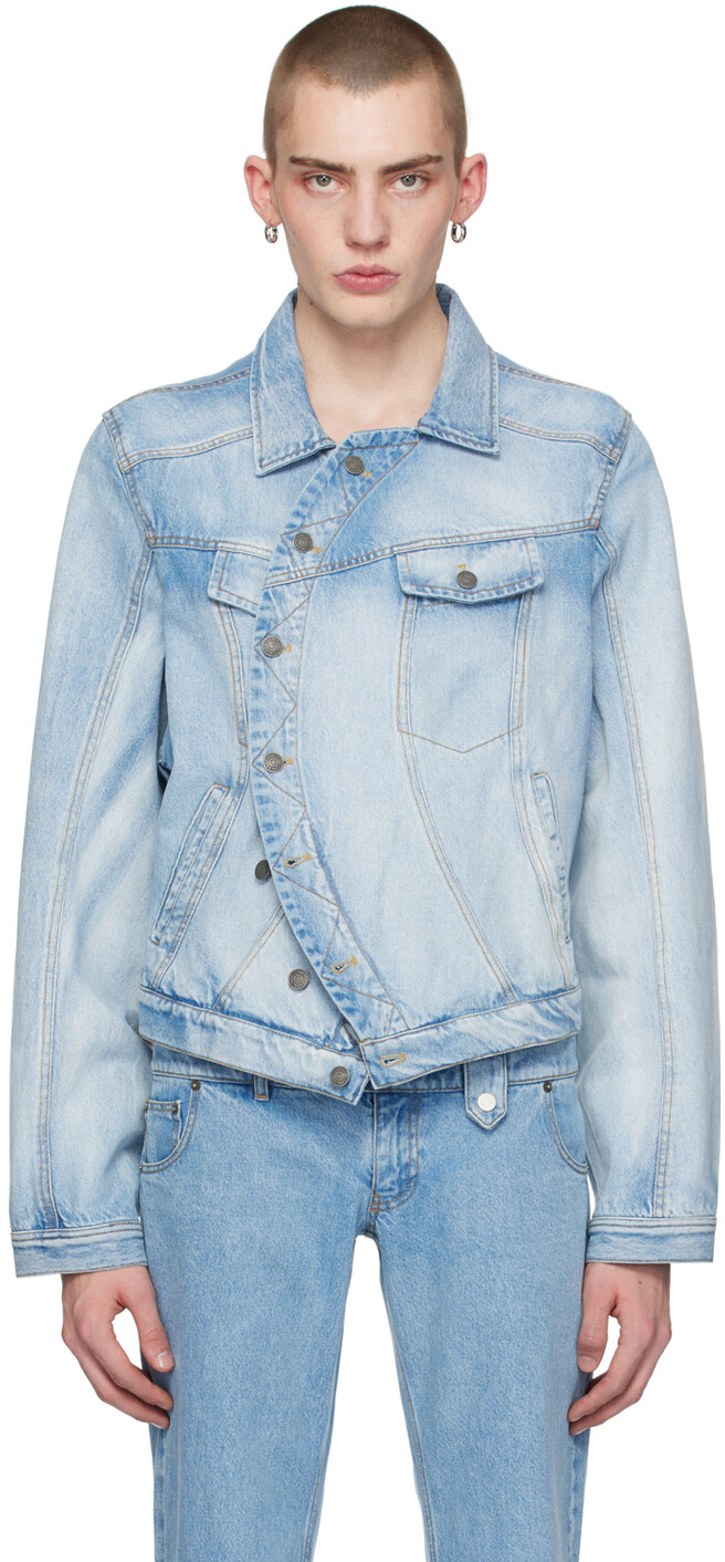 

Синяя джинсовая куртка с запахом Egonlab, цвет Blue acid washed