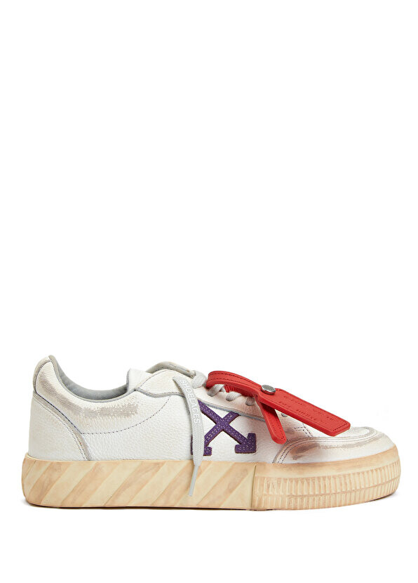 

Женские кожаные кроссовки с бело-фиолетовым логотипом Off-White