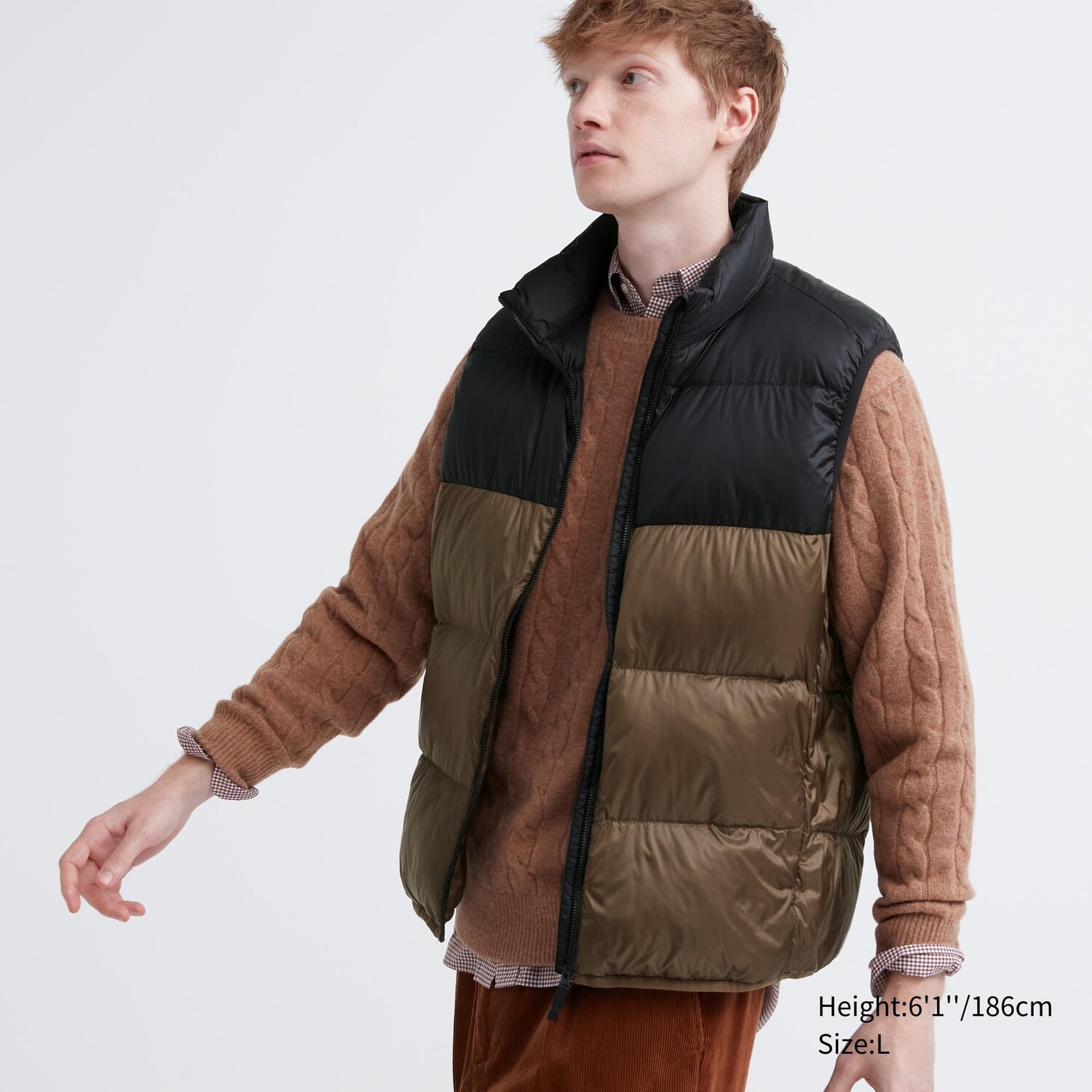 

Ультралегкий пуховый жилет с цветными блоками Uniqlo, коричневый