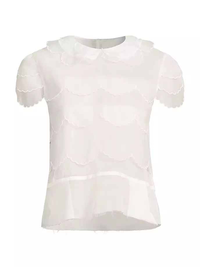 

Шелковый топ с зубчатым краем и короткими рукавами Maison Margiela, белый