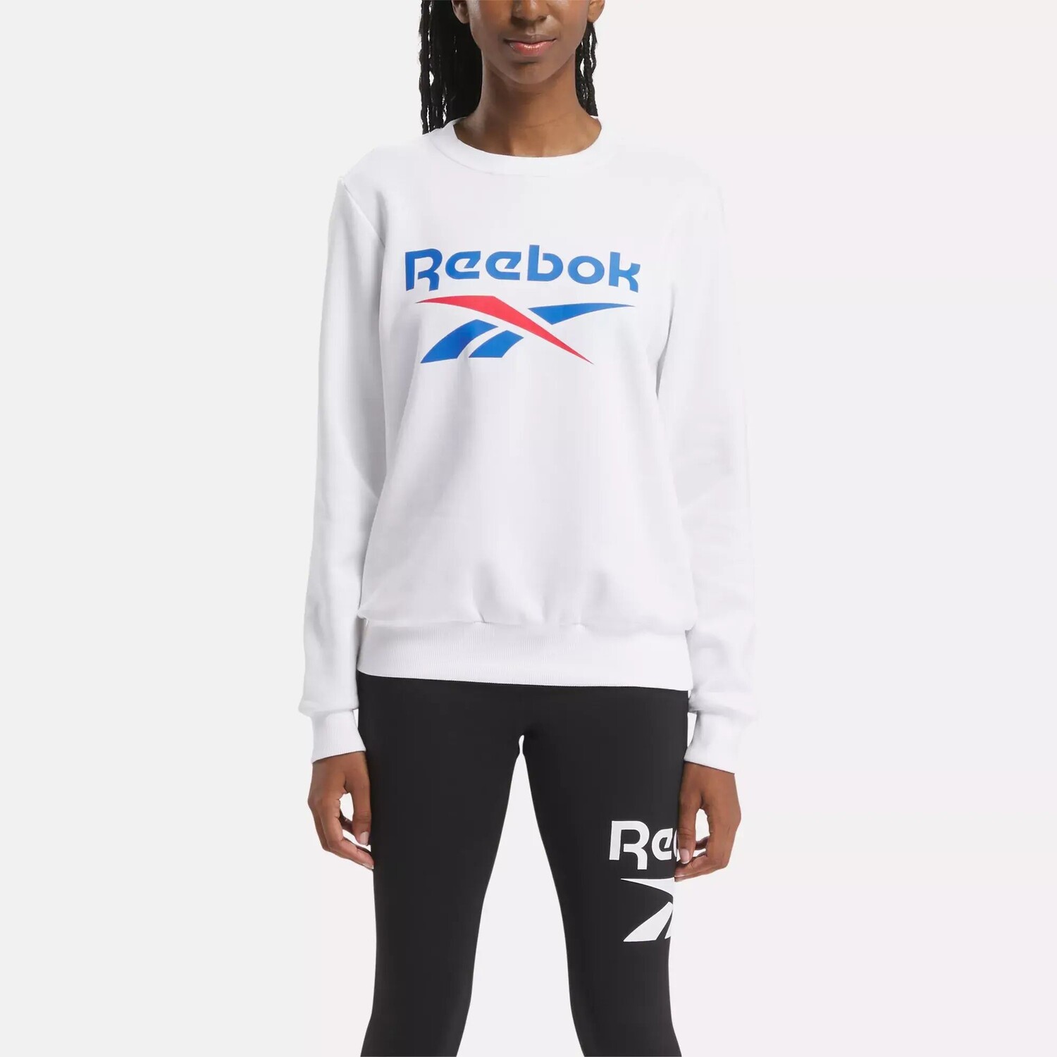 

Флисовая толстовка с круглым вырезом Identity с большим логотипом Reebok, белый