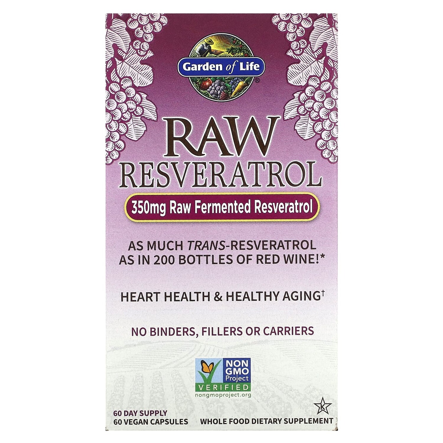 

RAW Resveratrol, 350 мг, 60 веганских капсул, Garden of Life