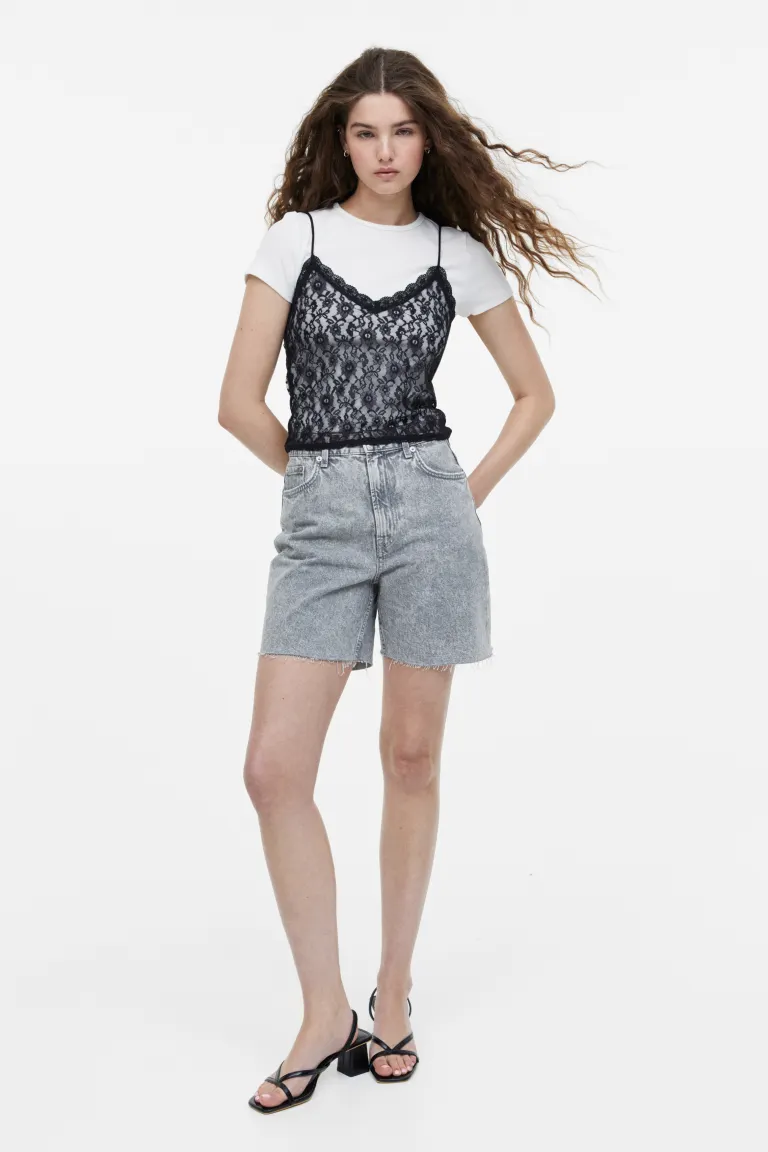 

Прозрачный кружевной топ на бретелях H&M, черный