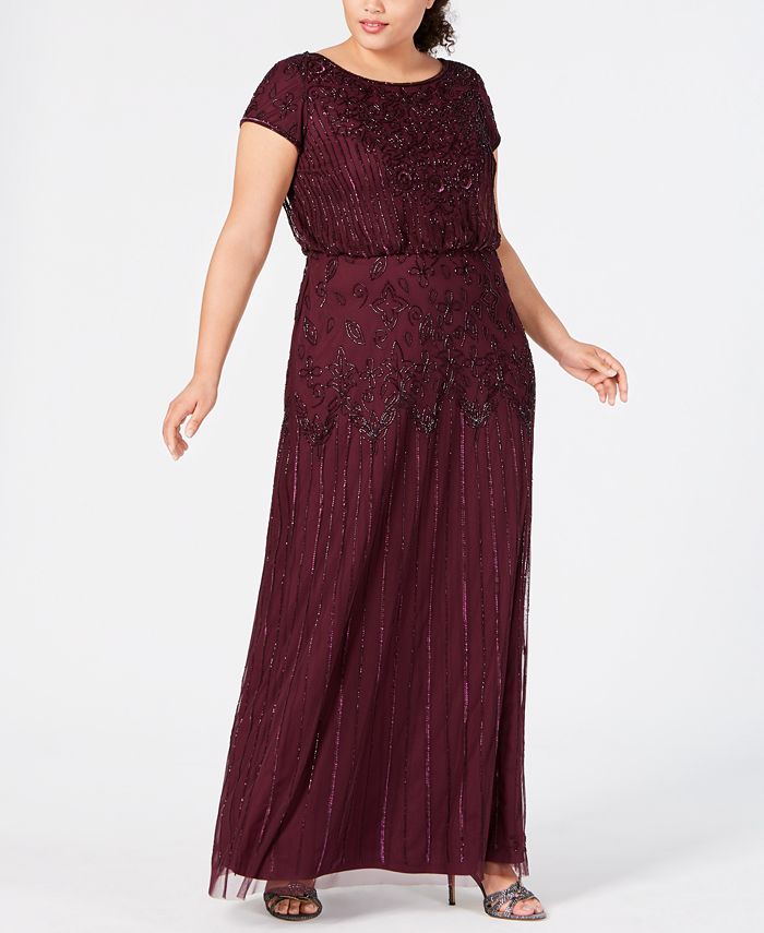Блузонное платье больших размеров с бисером и иллюзией Adrianna Papell, красный