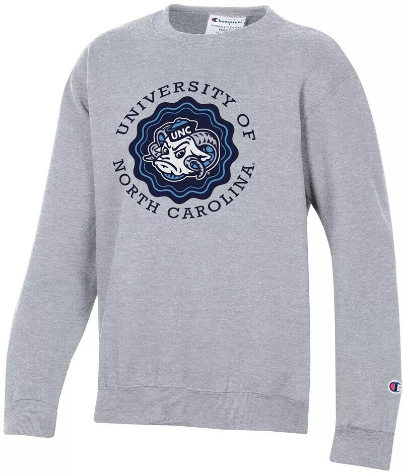 

Champion Youth North Carolina Tar Heels Хизер Серый пуловер Powerblend Толстовка с круглым вырезом