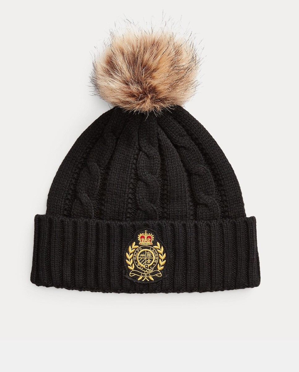 

Черная вязаная шапка с щитком Lauren Ralph Lauren, черный