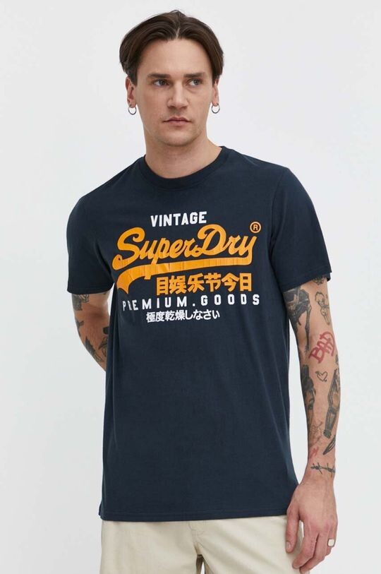 

Хлопковая футболка Superdry, темно-синий