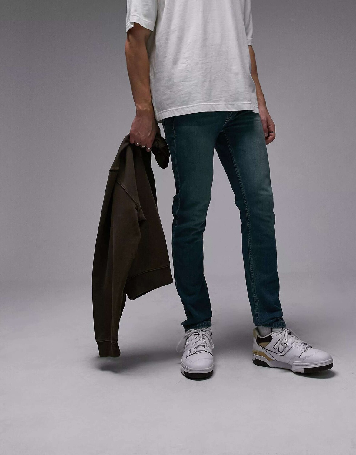 Джинсы скинни стрейч зеленого цвета Topman