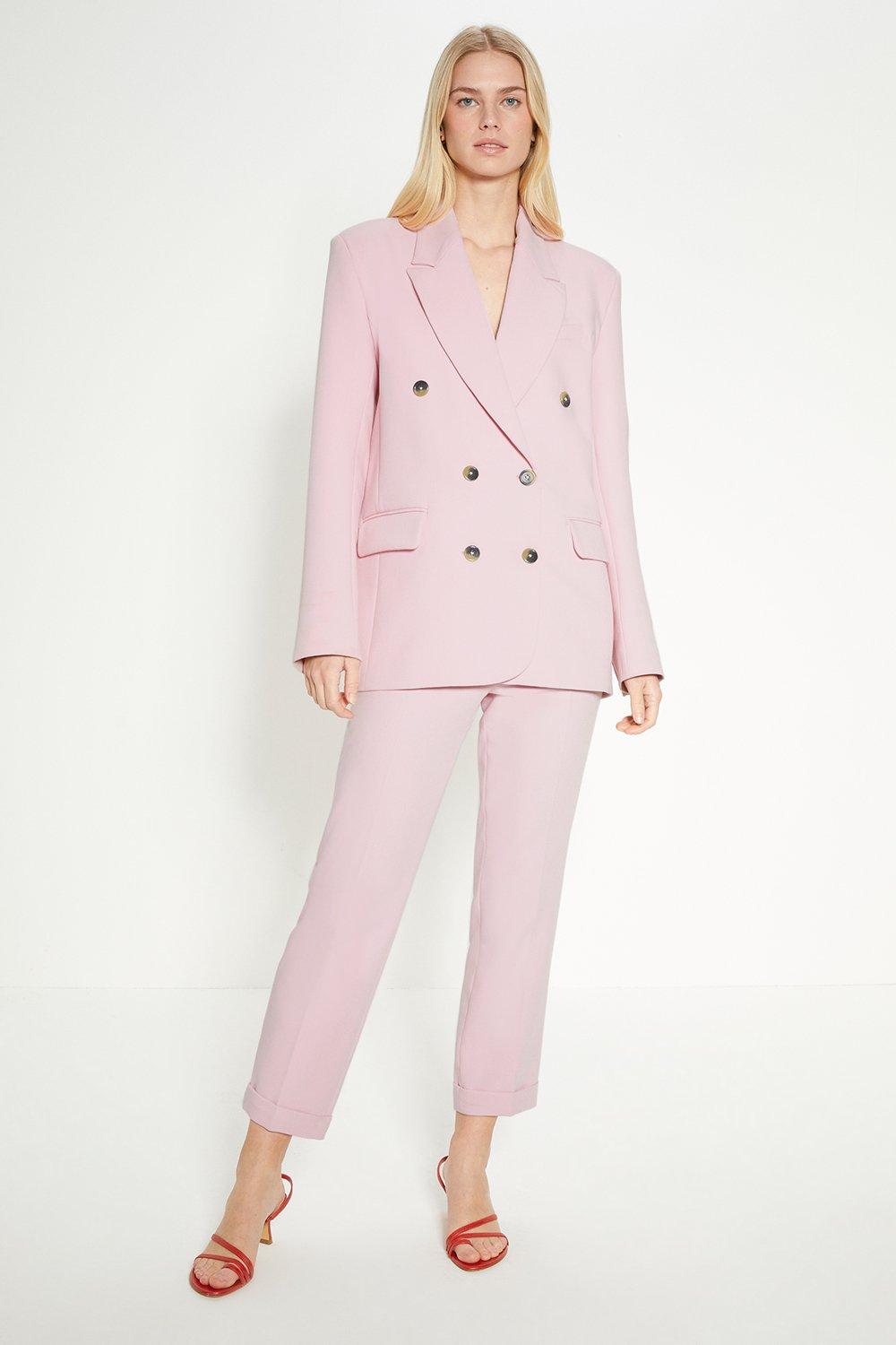 Двубортный удлиненный пиджак из эластичного крепа Rachel Stevens Oasis, розовый