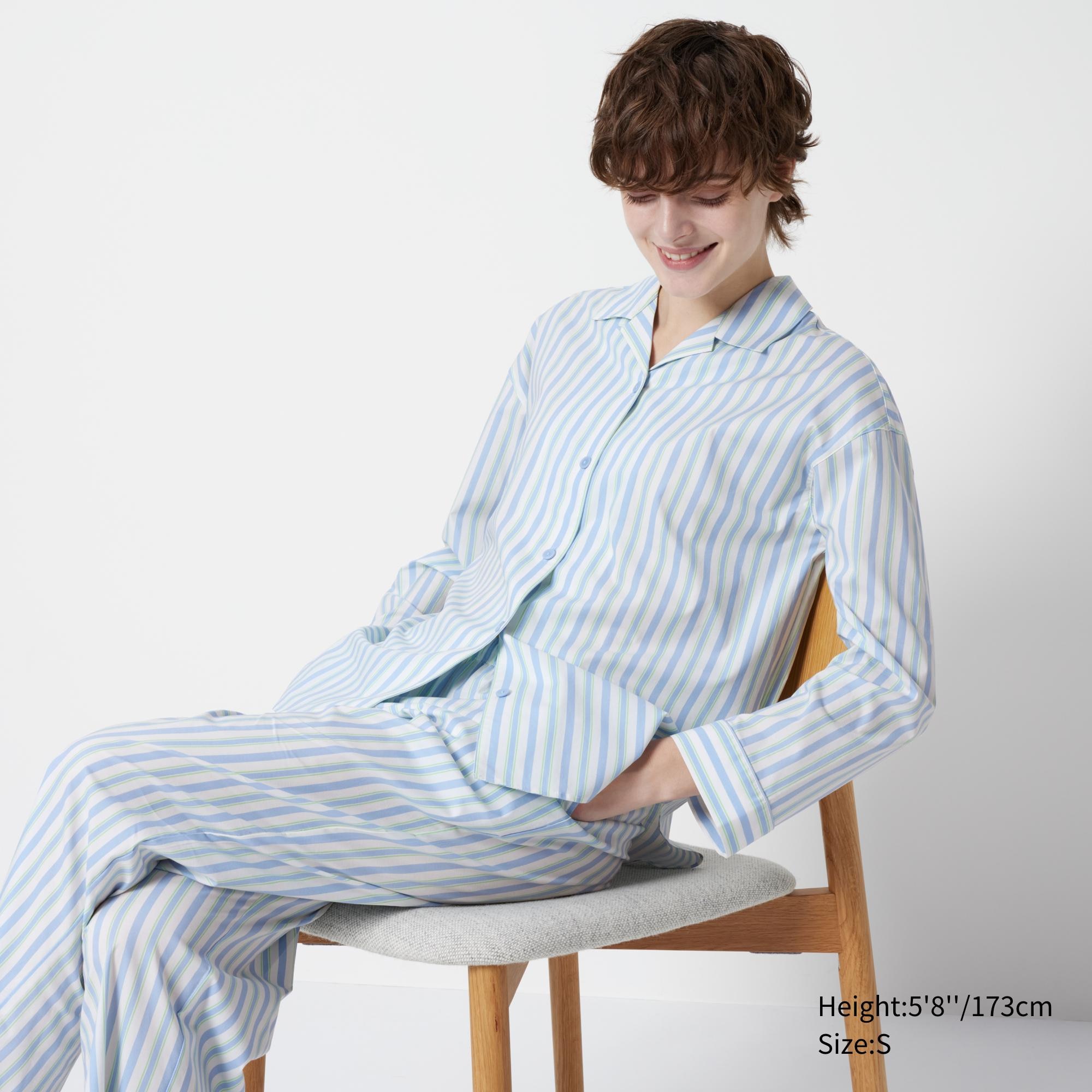 Пижама UNIQLO мягкая стрейч с длинными рукавами, светло-синий