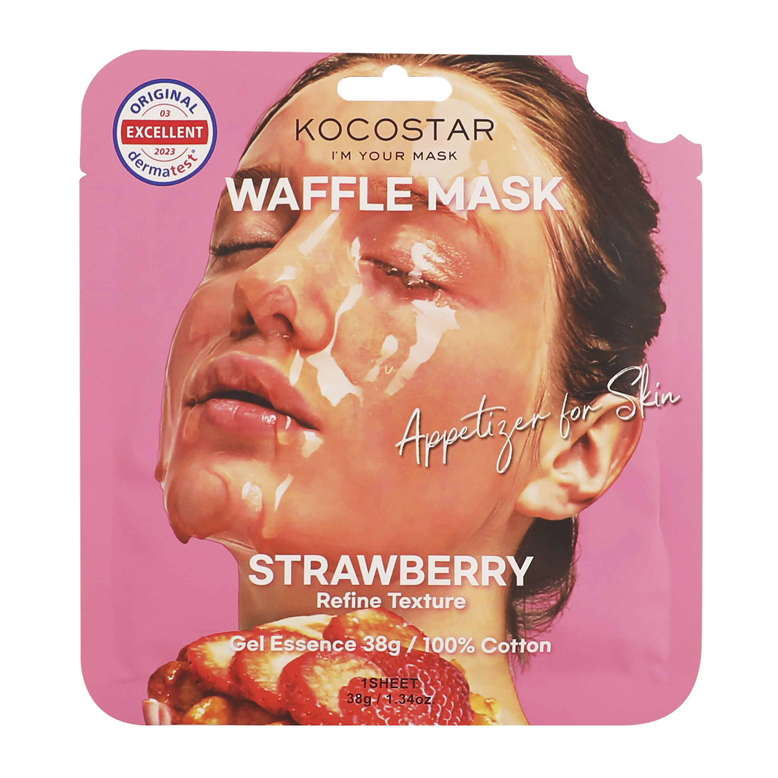 Маска для лица клубника Kocostar Waffle Mask, 38 гр тканевая маска с экстрактом лепестков розы 23 г