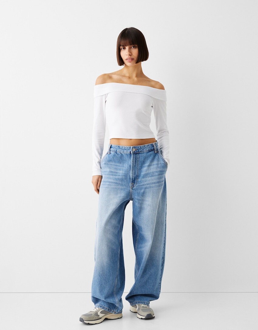 

Скейтерские джинсы с потертым эффектом Bershka, синий